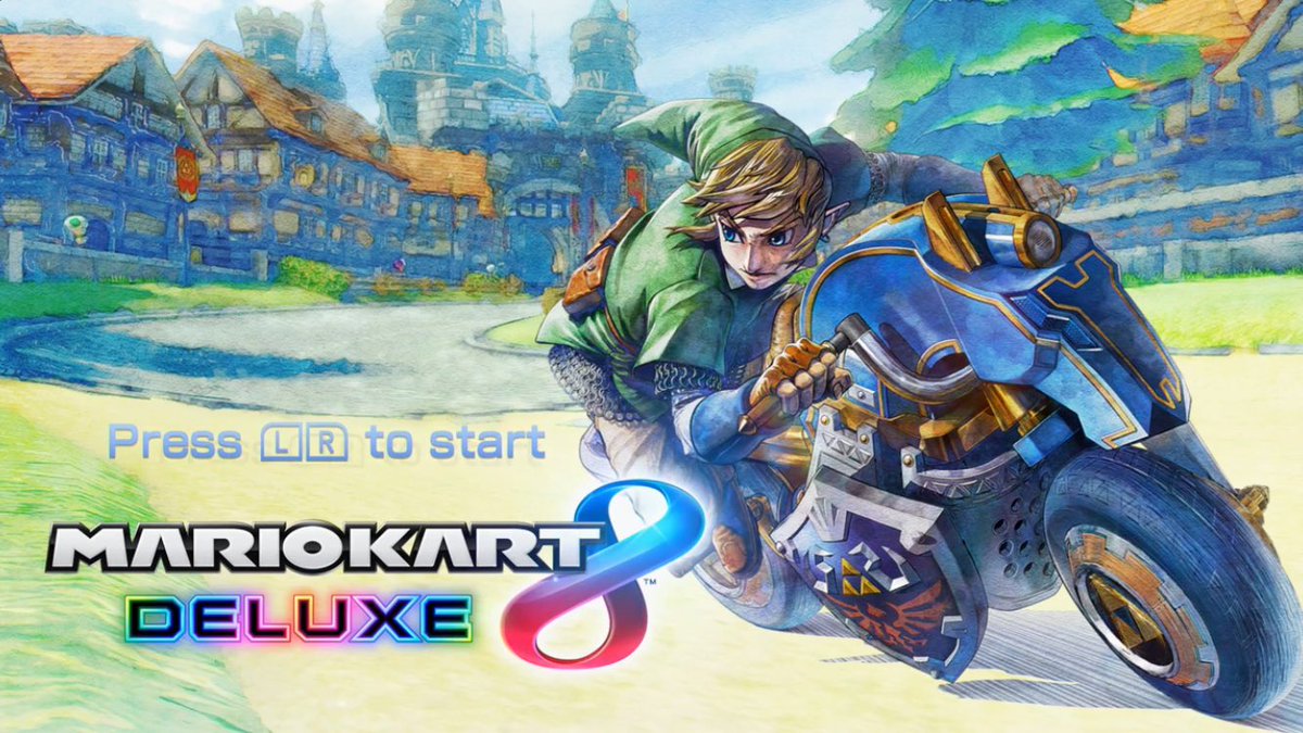 Mario Kart 8 Deluxe title screen with Link