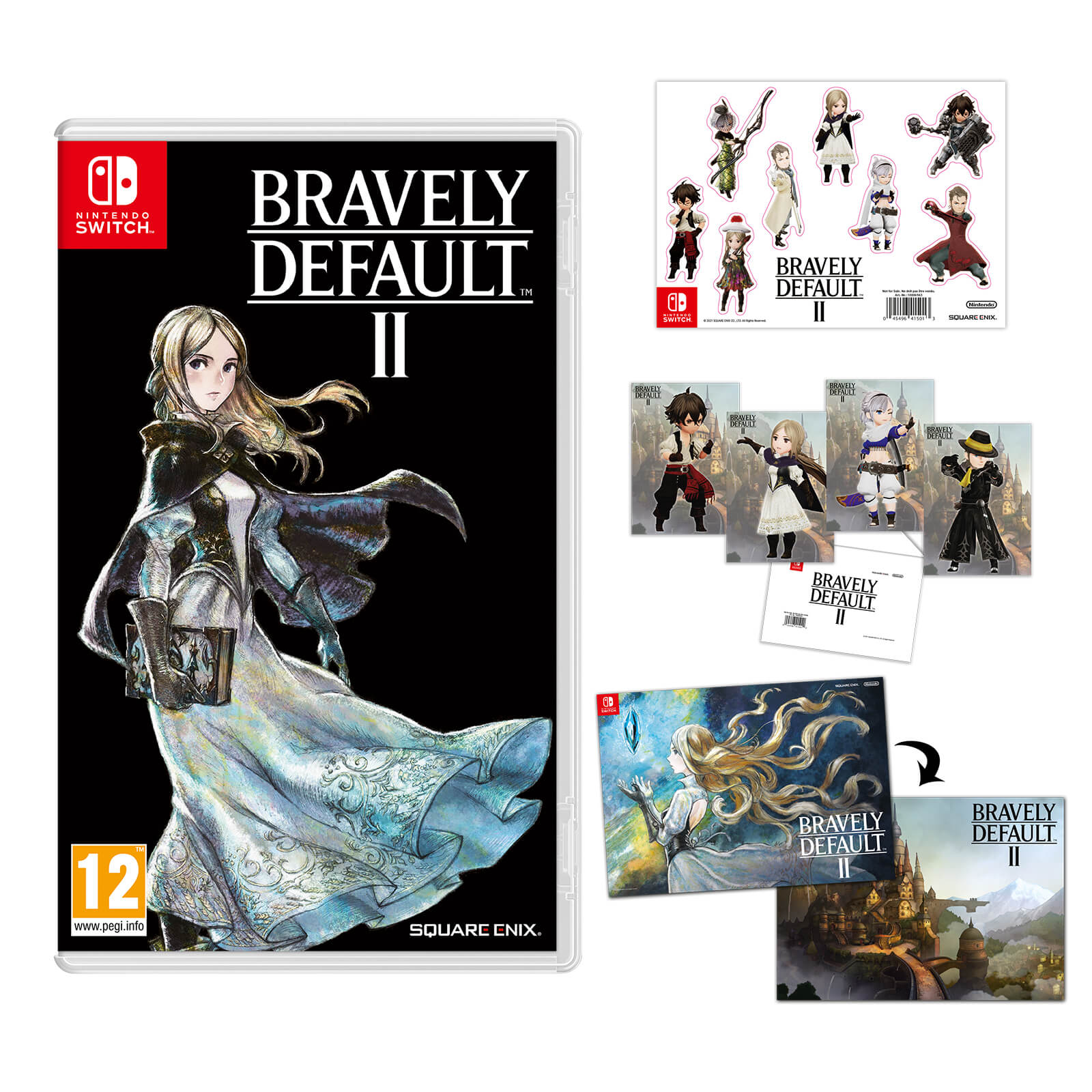 II the double-sided Bravely postcard poster a get store, Pre-order Nintendo A2 set, sheet, UK on sticker Default and
