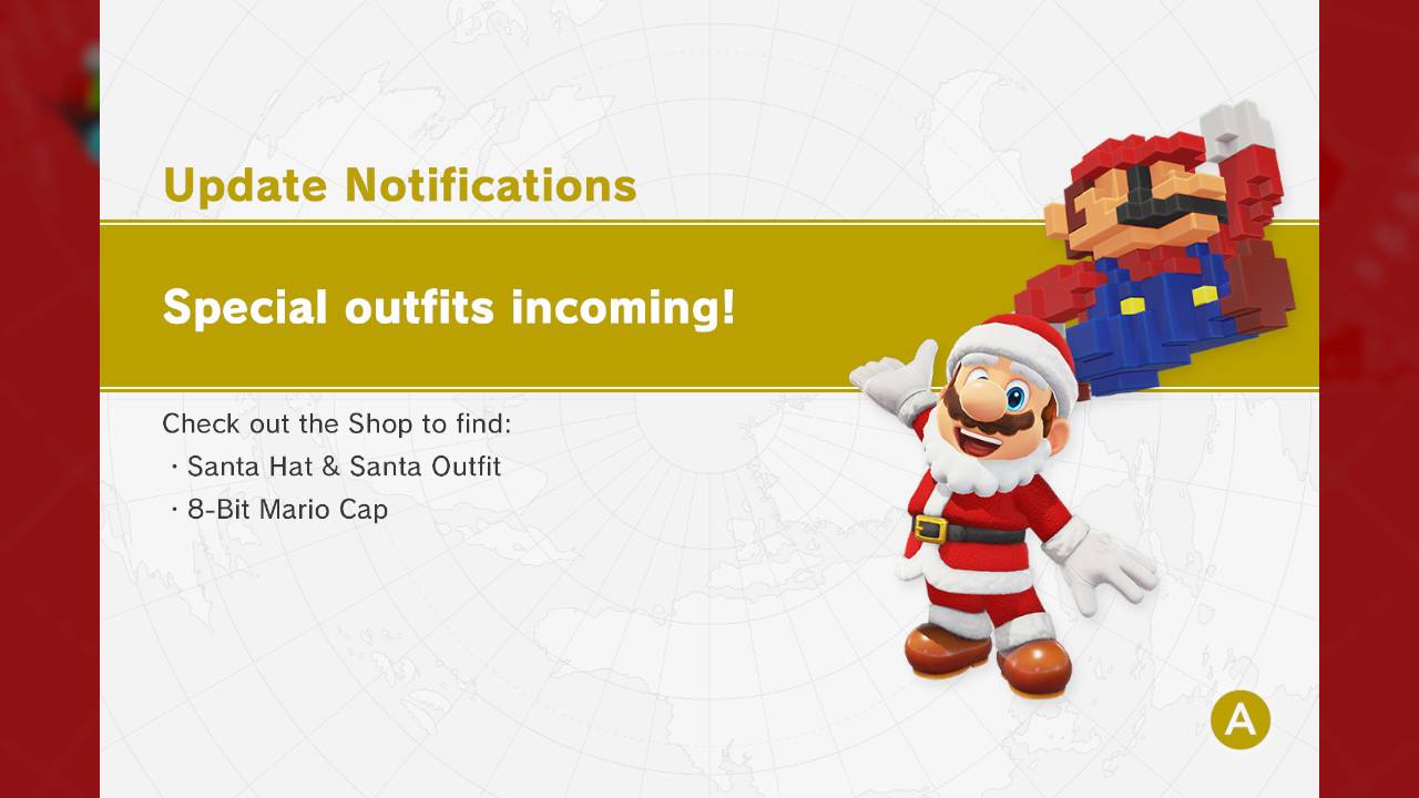 Super Mario Odyssey Adds Santa Hat Santa Outfit 8 Bit