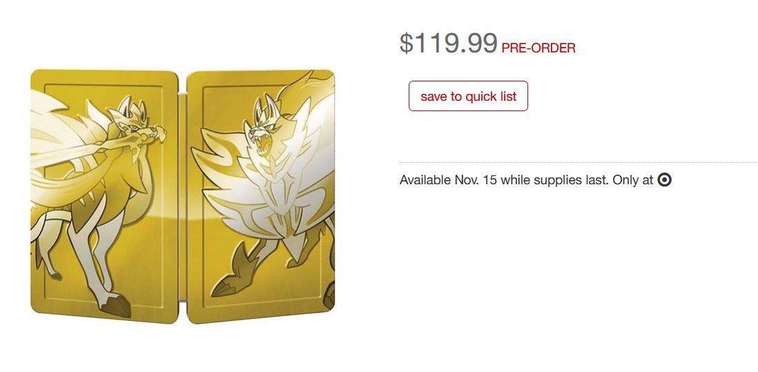 Target To Sell The Pokemon Swordshield Steelbook Double