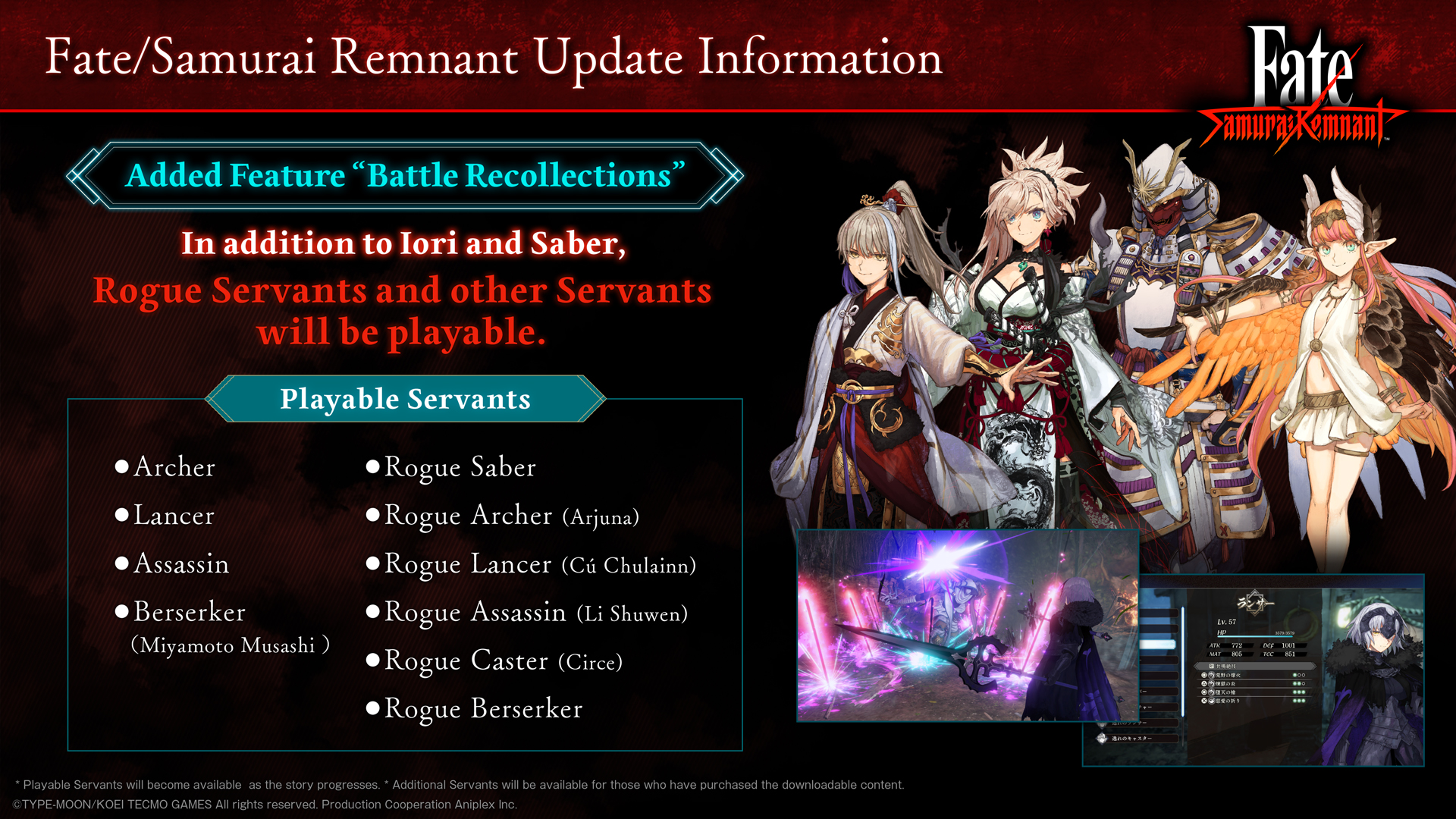 Fate/Samurai Remnant update out now (version 1.03), patch notes