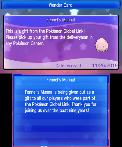 Pokemon Global Link Thank You Gift Of Fennel S Munna To Be Distributed Nintendo Everything