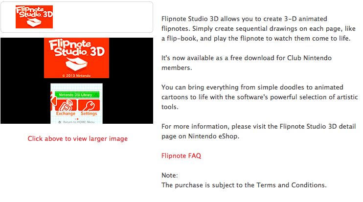 Flipnote Studio 3D is now available for Club Nintendo members