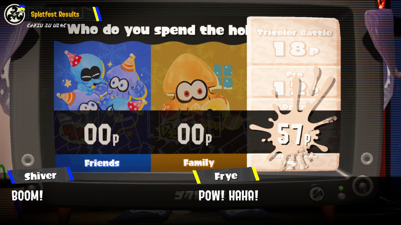 Resultados de Splatoon 3 Splatfest - Amigos vs. Familia vs. Solo