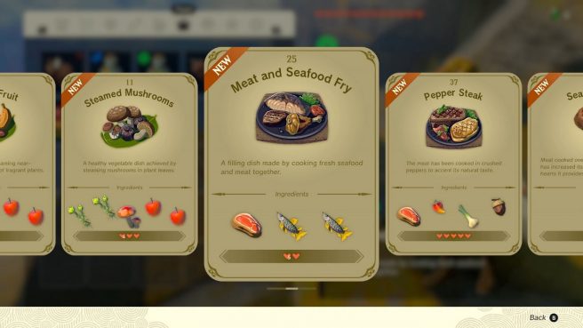 Zelda Tears Kingdom recipe cooking cards