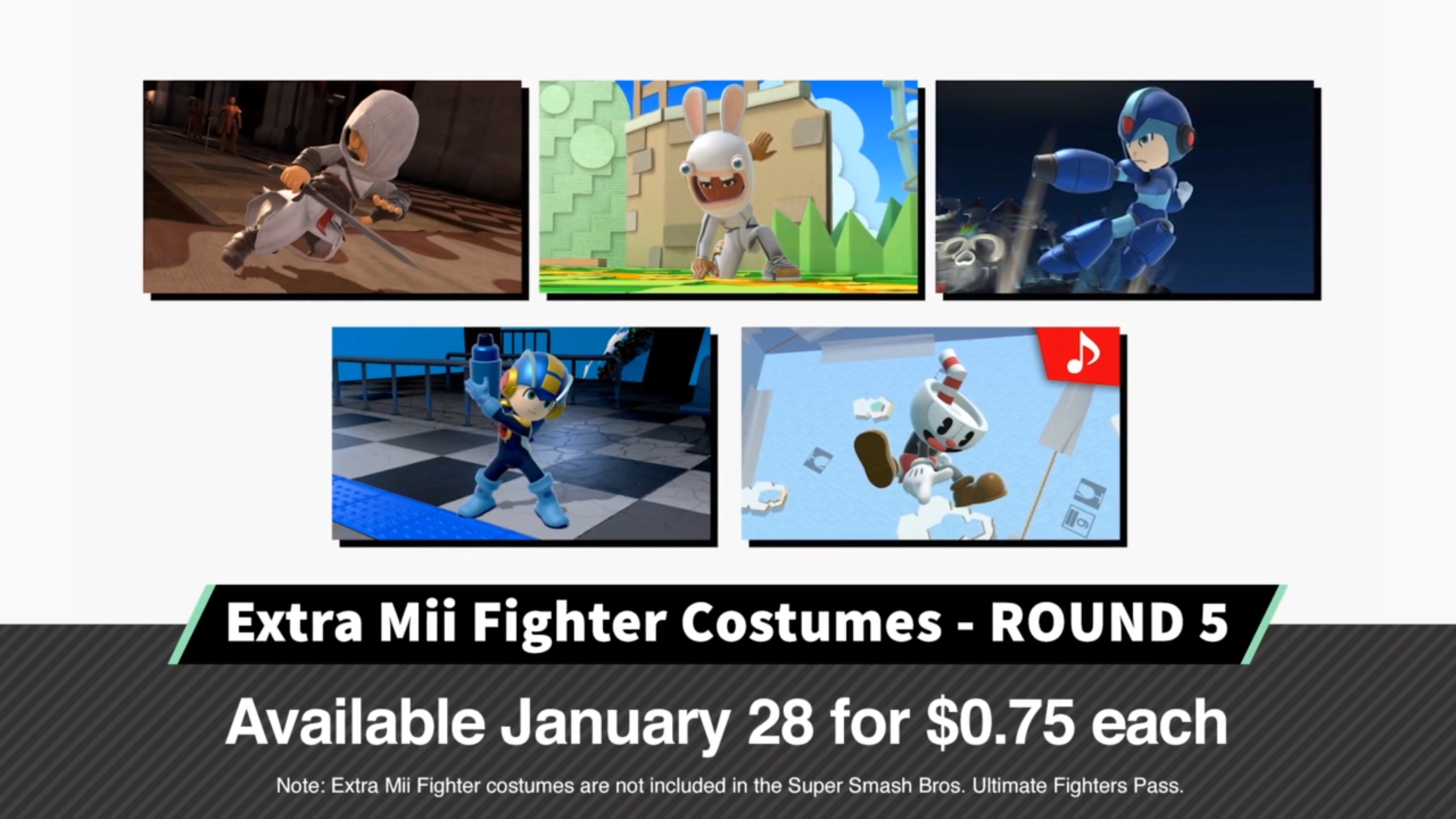 Smash Bros Ultimate Reveals New Mii Fighter Costumes From Assassins Creed Rabbids Cuphead 5556