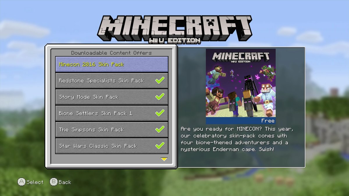 Minecraft Wii U Edition Gets Minecon 16 Skin Pack