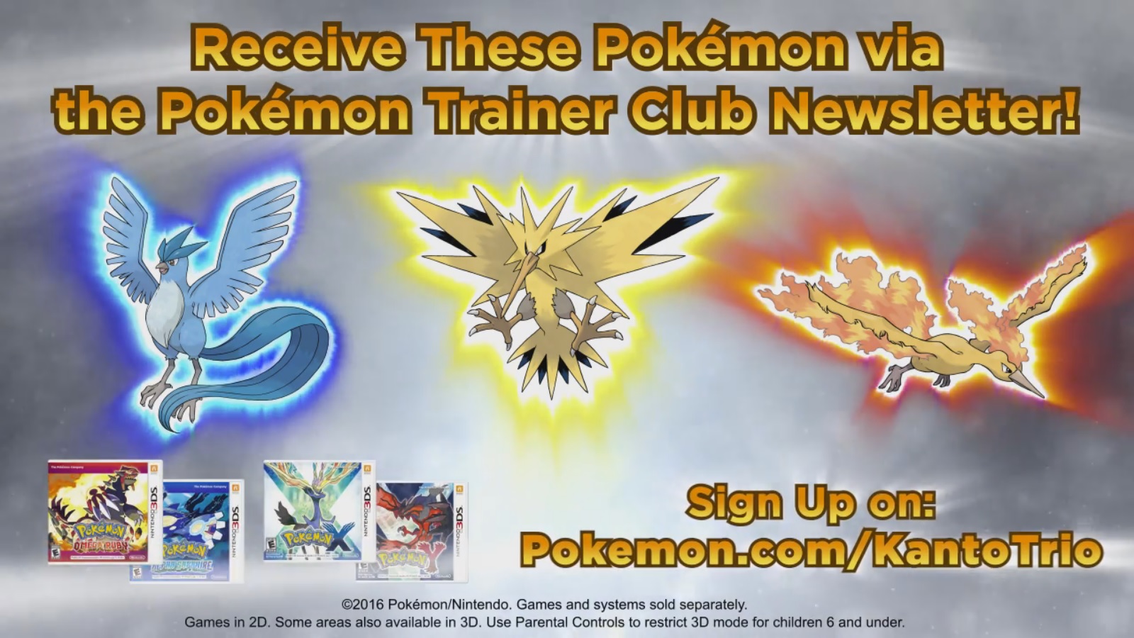 Shiny Event Articuno, Zapdos & Moltres Pokemon X, Y, Omega Ruby or