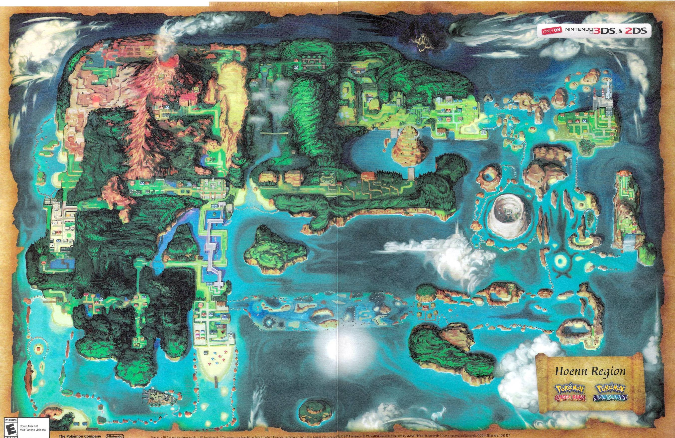 Pokedex Pokémon Omega Ruby and Pokémon Alpha Sapphire No Hoenn Region  Poster Map