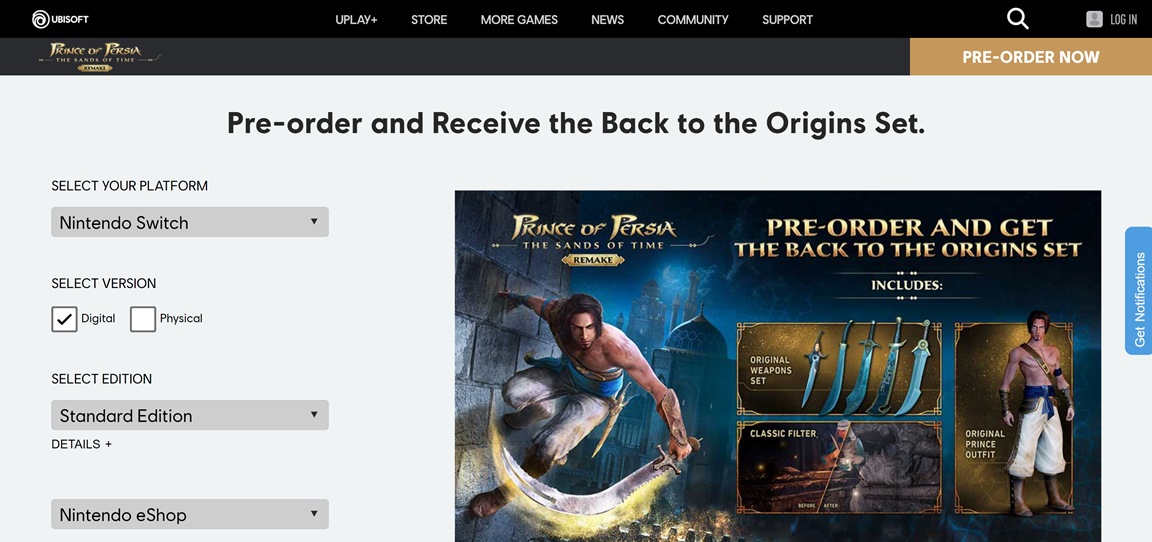 Prince of Persia: The Sands of Time Remake for Nintendo Switch