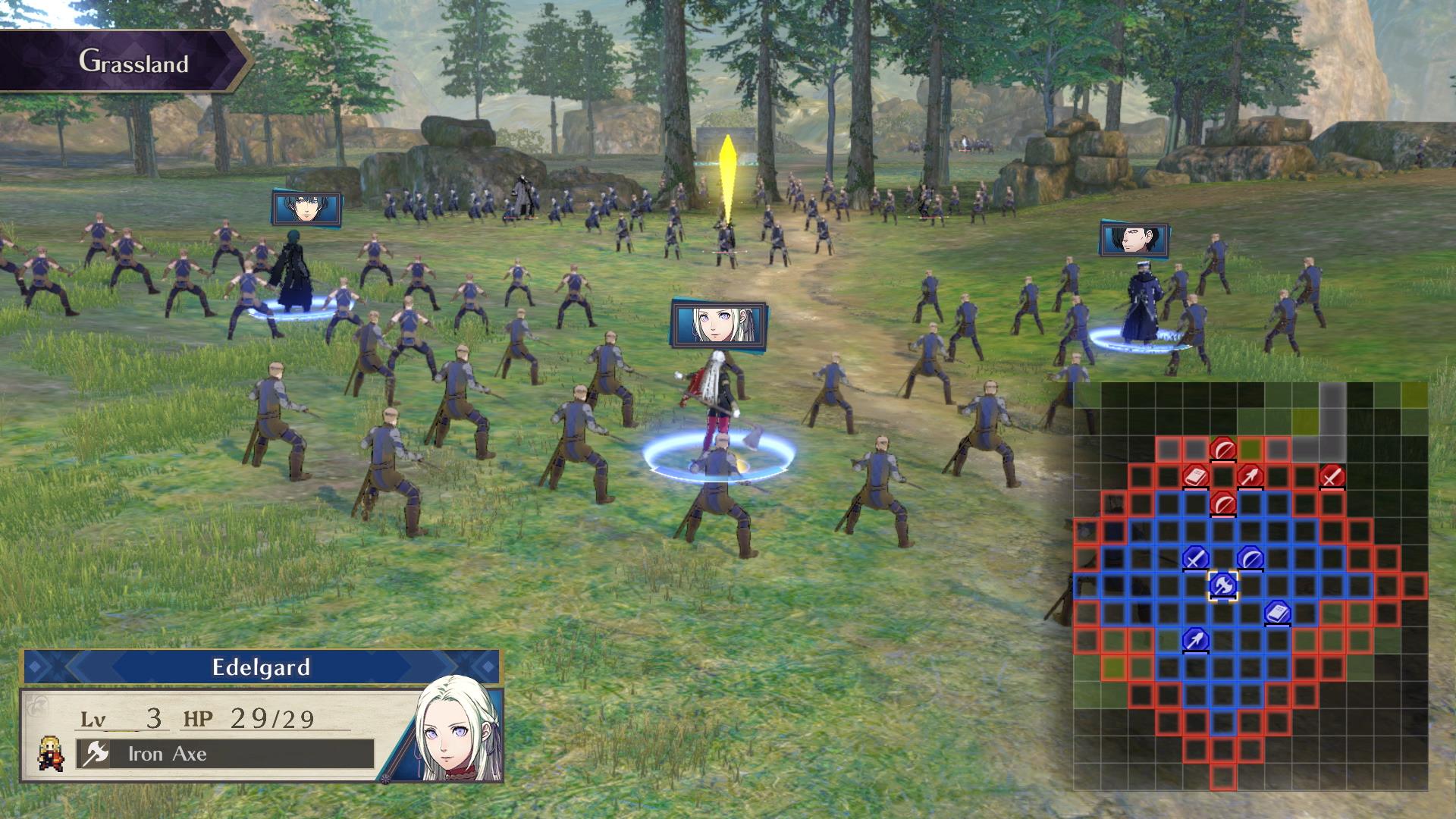 Screenshot of battle scene in Fire Emblem: Three Houses.