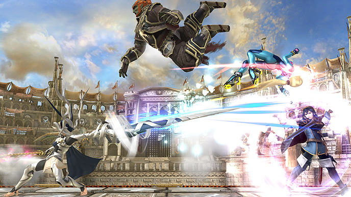 Screenshots of Bayonetta and Corrin in Smash Bros., including first 3DS  images