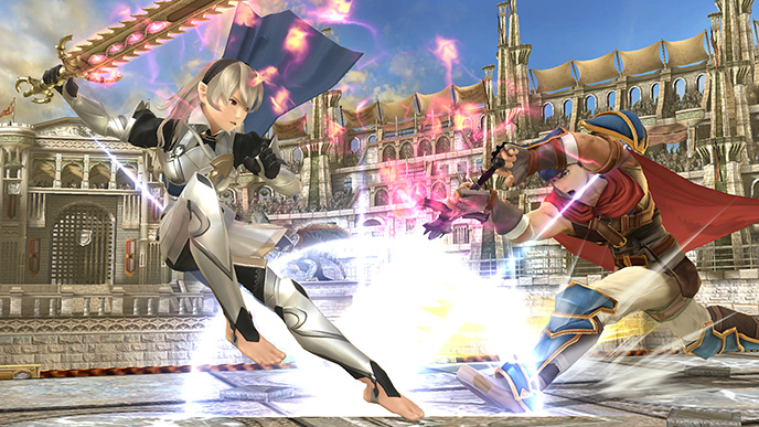 Screenshots of Bayonetta and Corrin in Smash Bros., including first 3DS  images