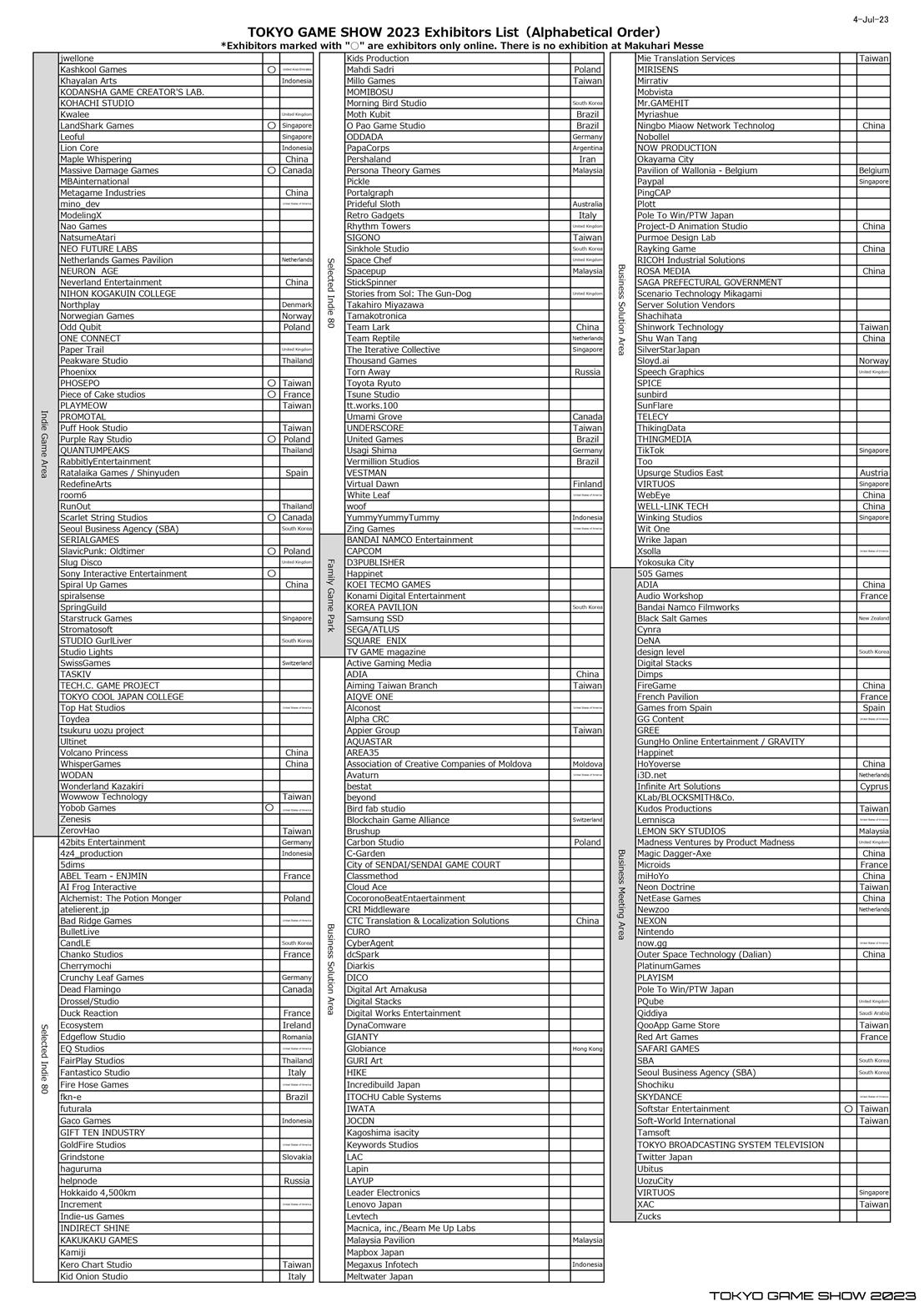 2023 Tokyo Game Show shares lineup of exhibitors