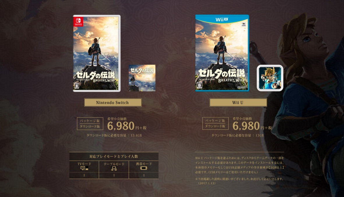 Zelda: Breath of the Wild Switch and Wii U file sizes revealed